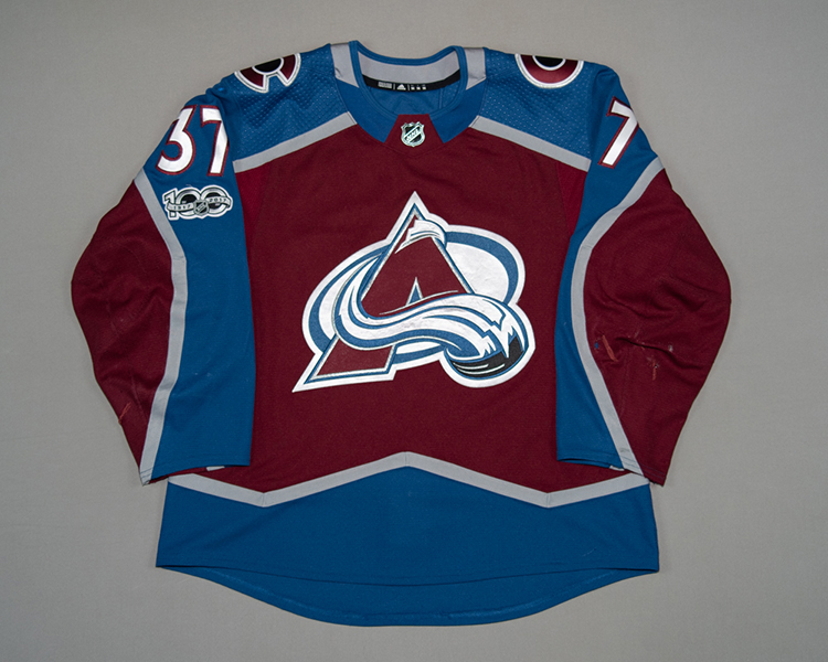 J.T. Compher 2017-2018 game worn jersey front J.T. Compher 2017-2018 game worn jersey front