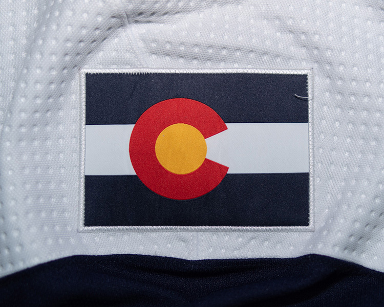 Samuel Girard game worn jersey NHL shield Samuel Girard game worn jersey shoulder flag patch