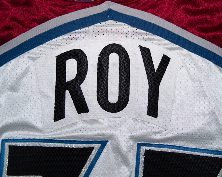 Patrick Roy Colorado Avalanche game worn jersey tagging Patrick Roy Colorado Avalanche game worn jersey tagging