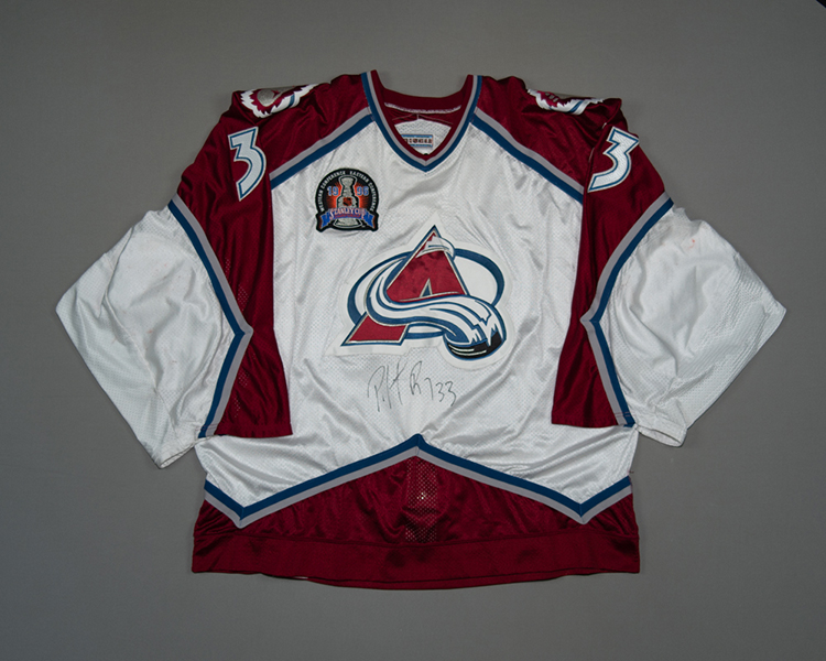 Patrick Roy Colorado Avalanche game worn jersey Front Patrick Roy Colorado Avalanche game worn jersey Front