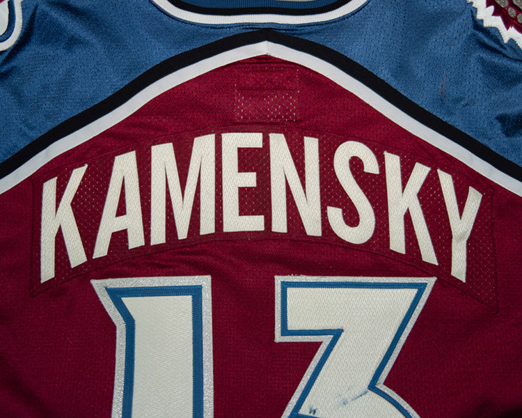 Valeri Kamensky Colorado Avalanche game worn jersey tagging Valeri Kamensky Colorado Avalanche game worn jersey tagging