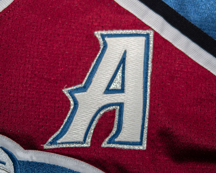 Sylvain Lefebvre Colorado Avalanche game worn jersey tagging Sylvain Lefebvre Colorado Avalanche game worn jersey tagging