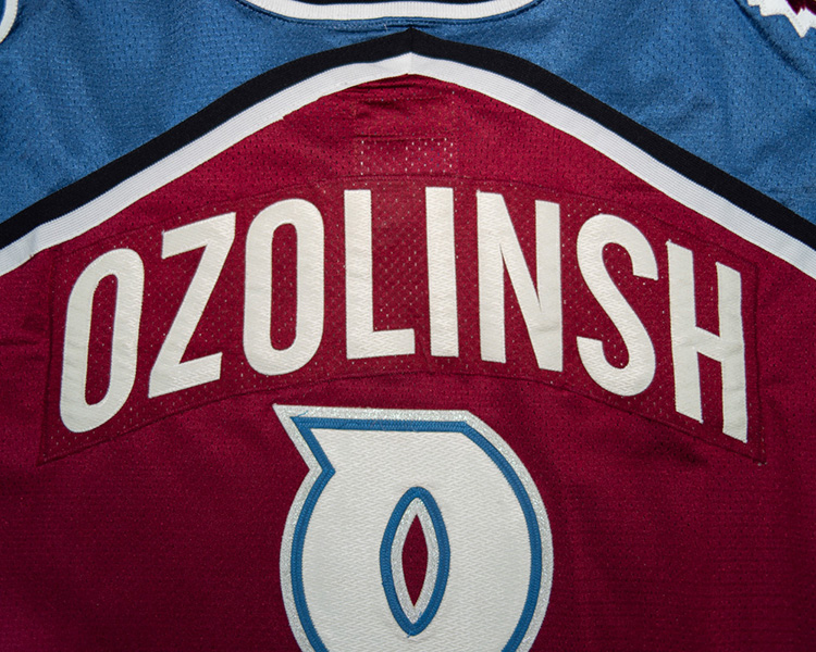 Sandis Ozolinsh Colorado Avalanche game worn jersey wash tag Sandis Ozolinsh Colorado Avalanche game worn jersey wash tag