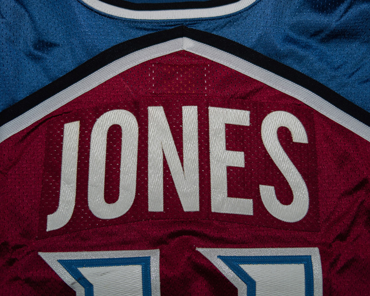 Keith Jones Colorado Avalanche game worn jersey tagging Keith Jones Colorado Avalanche game worn jersey tagging