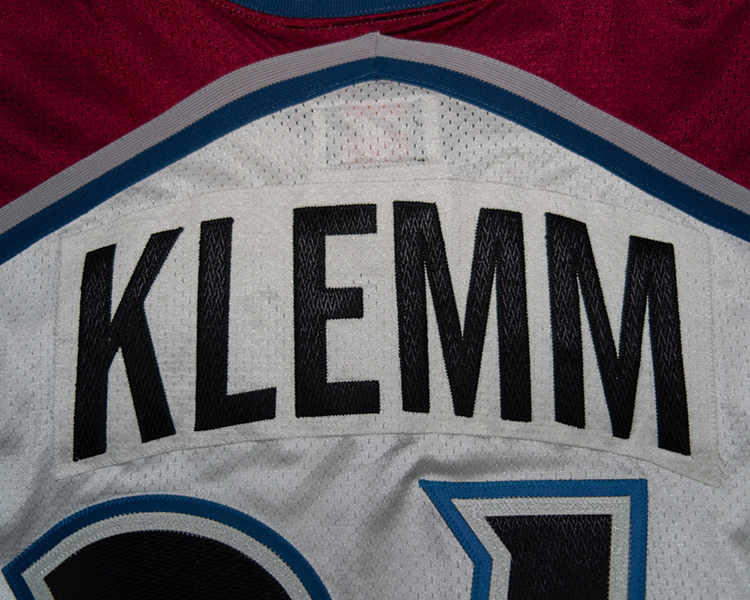 on Klemm Colorado Avalanche game worn jersey tagging on Klemm Colorado Avalanche game worn jersey tagging