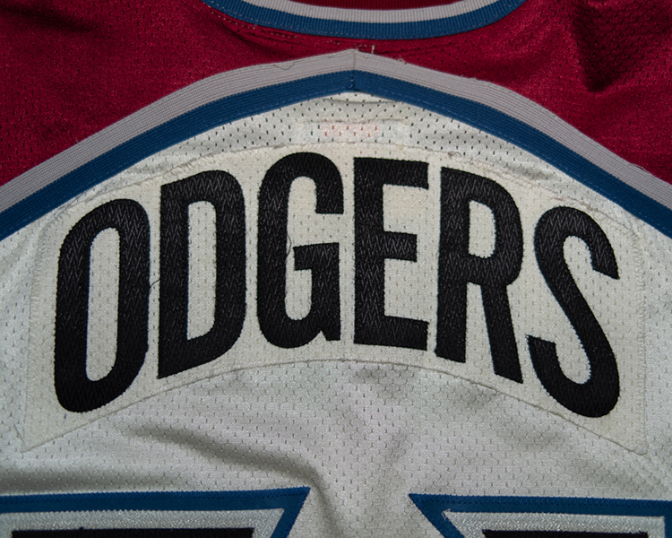 Jeff Odgers Colorado Avalanche game worn jersey tagging Jeff Odgers Colorado Avalanche game worn jersey tagging