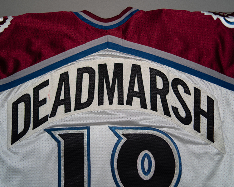 Adam Deadmarsh Colorado Avalanche game worn jersey tagging Adam Deadmarsh Colorado Avalanche game worn jersey tagging