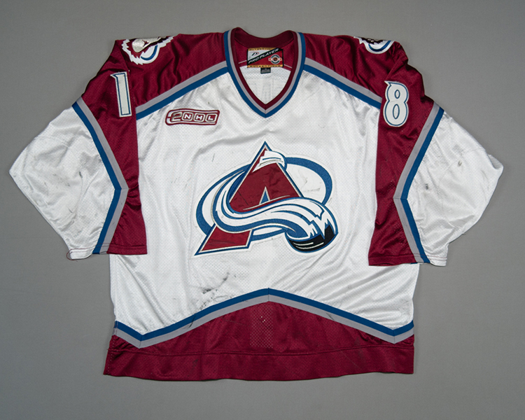 Adam Deadmarsh Colorado Avalanche game worn jersey Front Adam Deadmarsh Colorado Avalanche game worn jersey Front